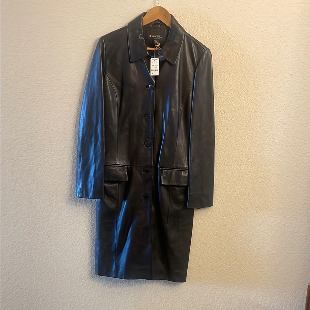Brooks Brother Black Knee Length 100% Leather Coat